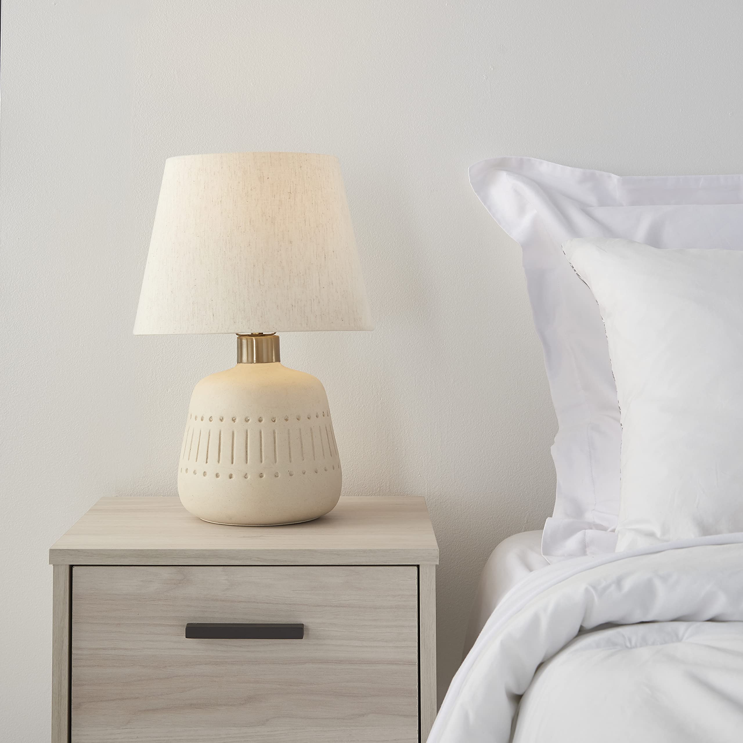 16" Cream Natural Textured Ceramic Accent Table Lamp, Farmhouse