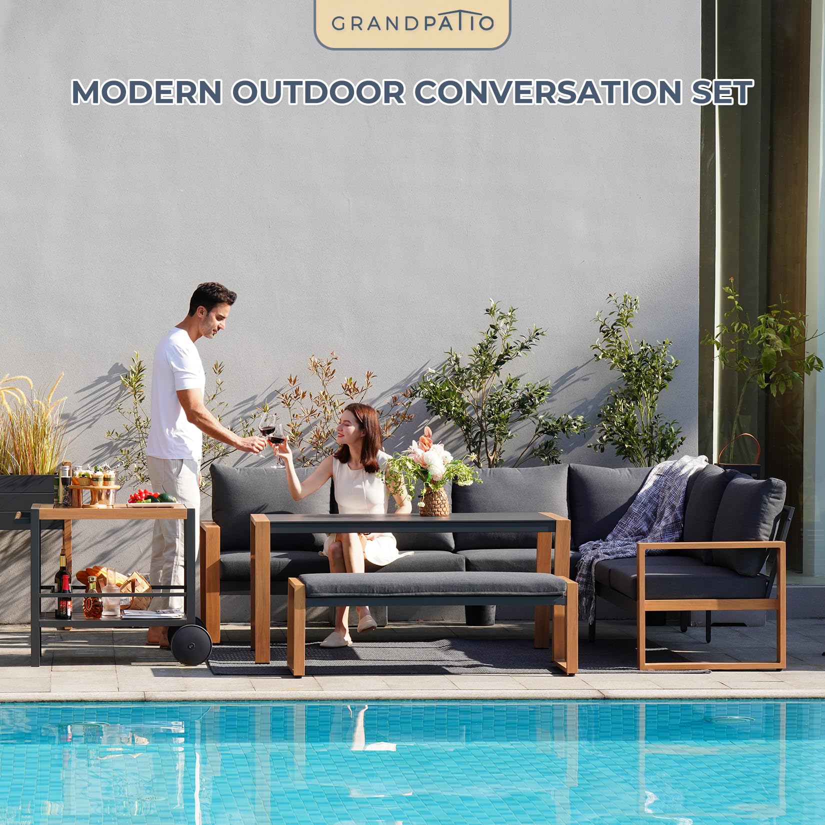 4-Piece Outdoor Furniture Set for 8, Aluminum Sectional Sofa Set