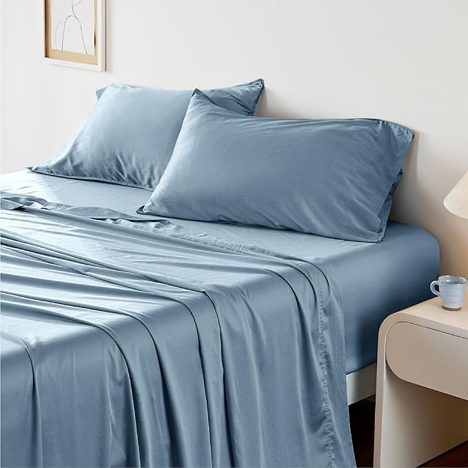 Lyocell Cotton Sheet Set - Cooling Bed Sheets Queen, Silky Soft and Breathable