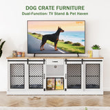 87" Double Dog Crate Furniture - Heavy Duty Indoor Kennel TV Stand