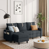 80" Convertible Sectional Sofa, 3-Seat L Shaped Couch with Ottoman, Modern Linen