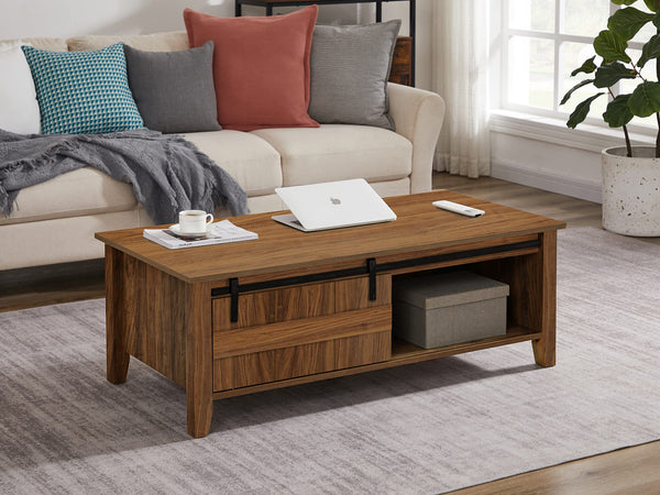 NicBex Coffee Table Wooden Coffee Table with Storage Rectangle Center Tables with Open Shelf and Cabinet Dining Table for Living Room, Dining Room, Office, and Bedroom,43.31" W, Walnut