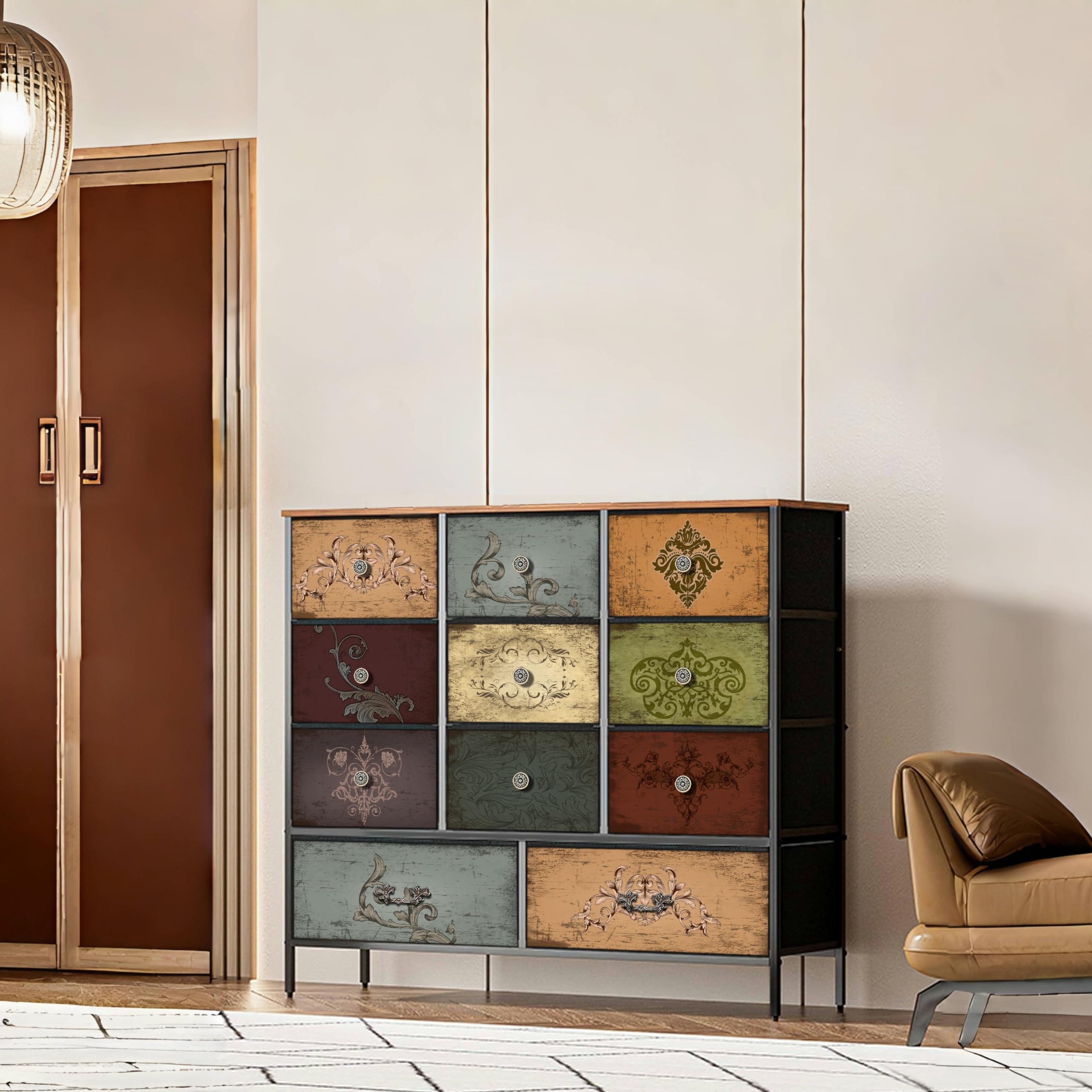Chest of Drawers for Bedroom with 11 Deep Drawers, Tall Fabric Dresser, Wide TV Stand,