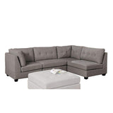 Benjara Fabric Sectional Sofa with Tufted Box Cushion Seat and Fixed Back, Gray