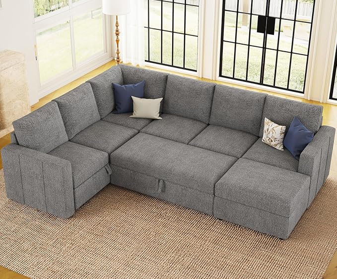 Modular Sectional Sleeper Sofa with Pull Out Couch, U Shaped Sleeper Pull