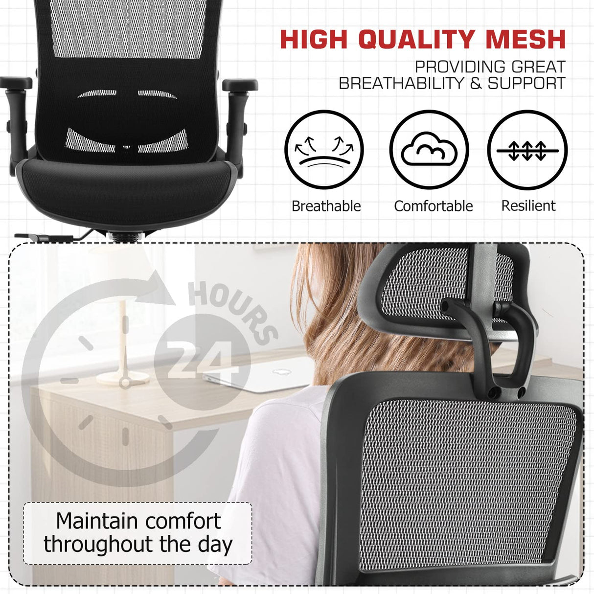 Office Chair Ergonomic Mesh Chair High Back Computer Desk Chair with 3D Armrest