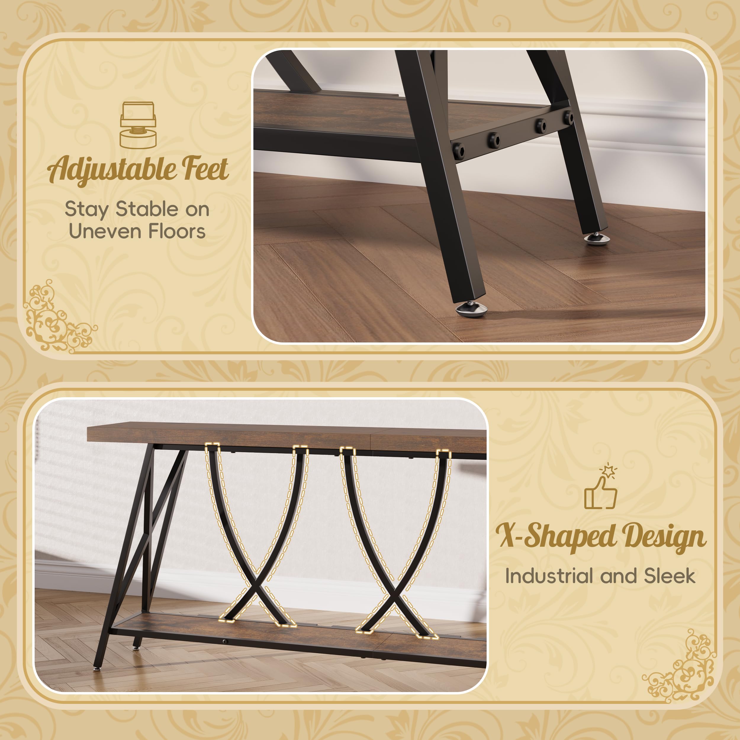 70.9" Narrow Console Table - Industrial Farmhouse Entryway Table with Storage