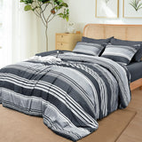 7 Pieces Queen Comforter Set, Striped Bed in A Bag, Charcoal Grey Stripe Comforter