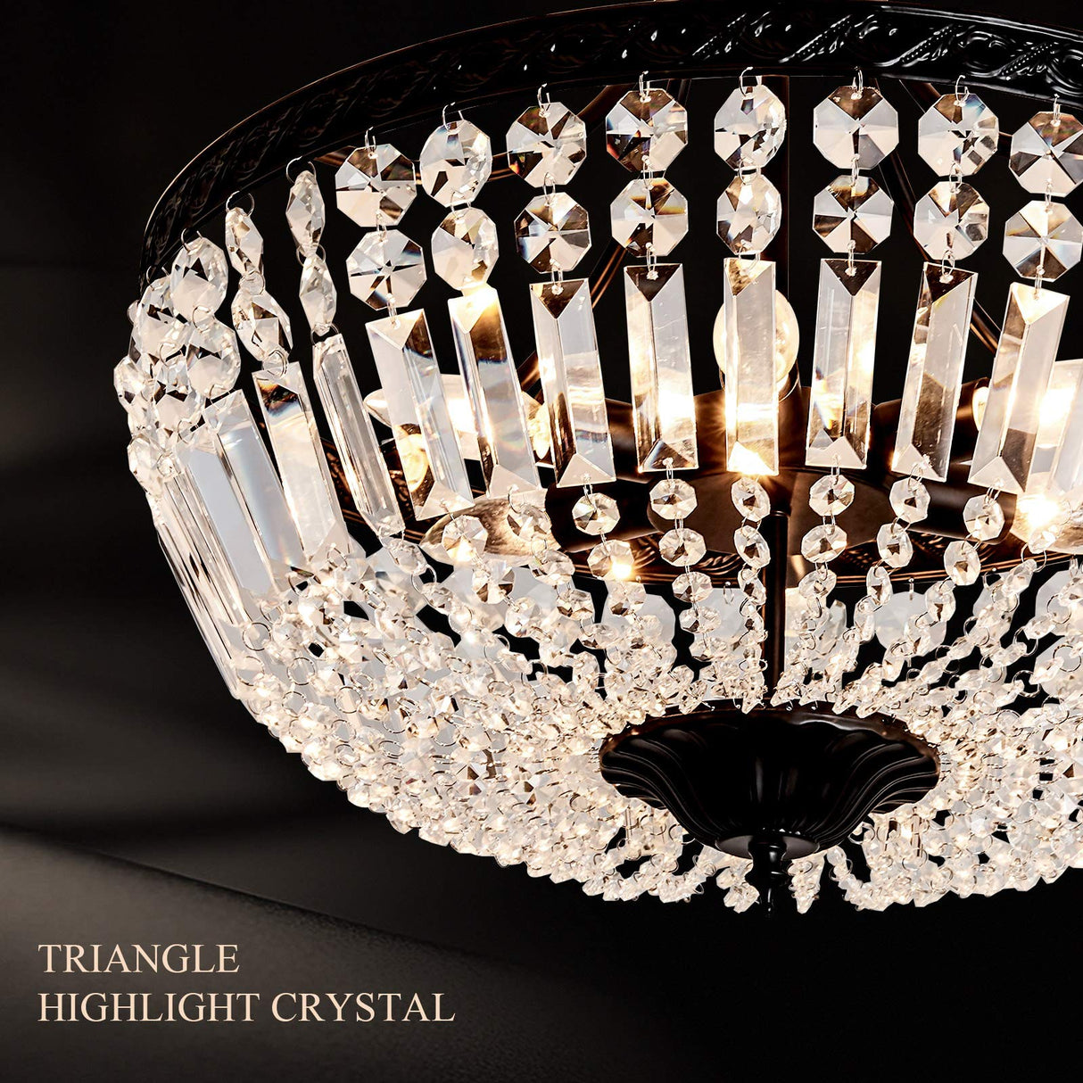 5-Light E12 Round Crystal Ceiling Light Fixture Modern Semi Flush