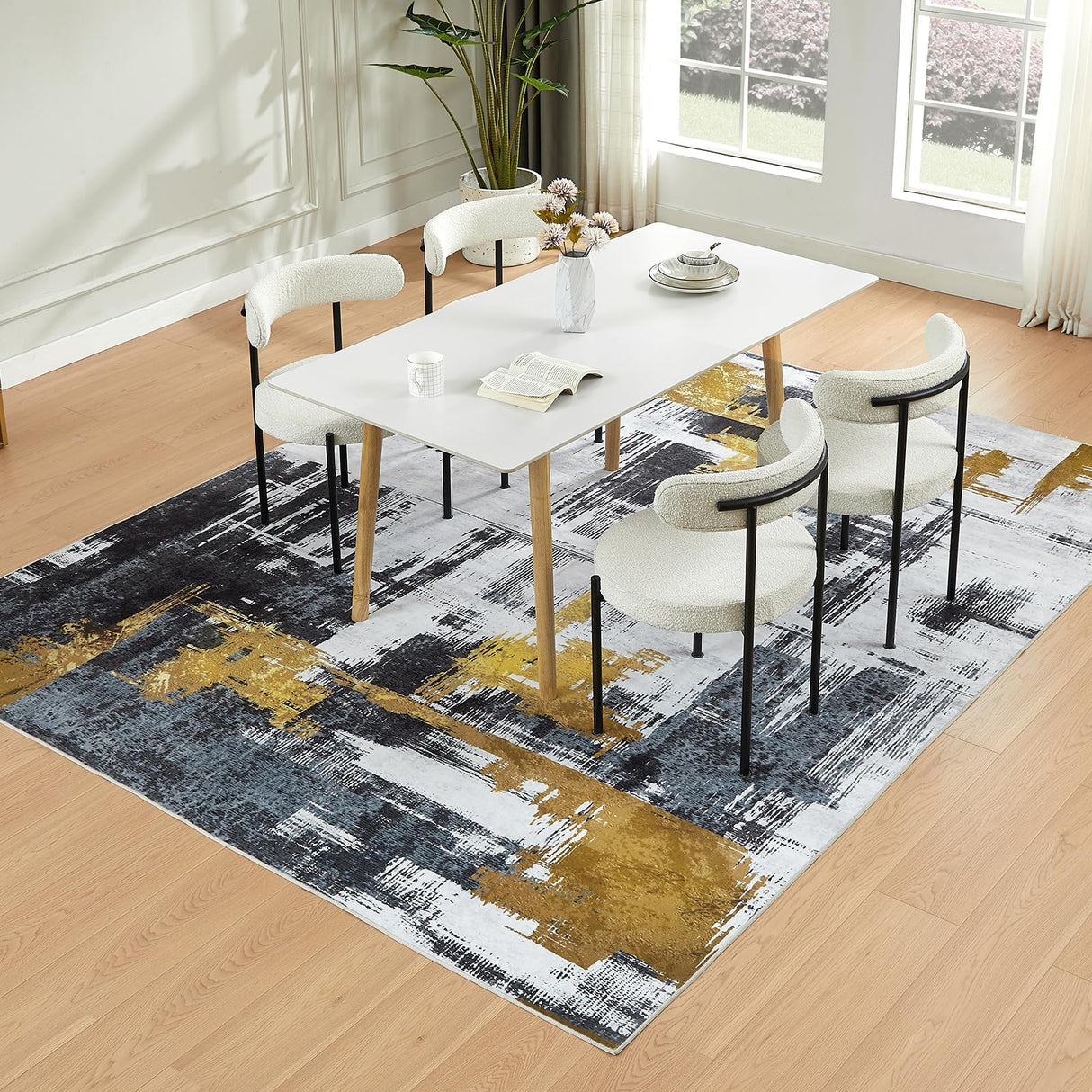 Machine Washable Rug 5'x7' Abstract Washable Area Rugs for Living Room Non Slip Rugs for Bedroom