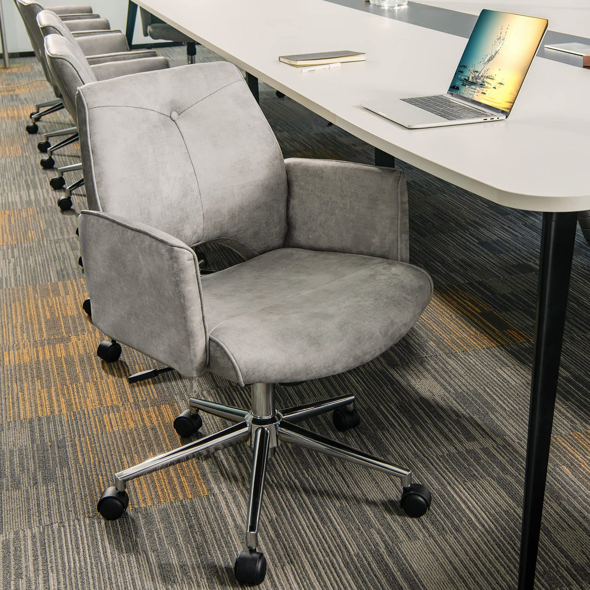 Home Office Desk Chair, Faux Leather Desk Chair with Wheels and Armrests