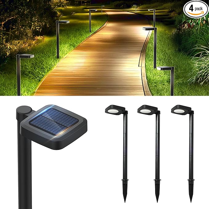4 Pack Solar Pathway Lights with 2-in-1 Warm White and Cool White Light Modes