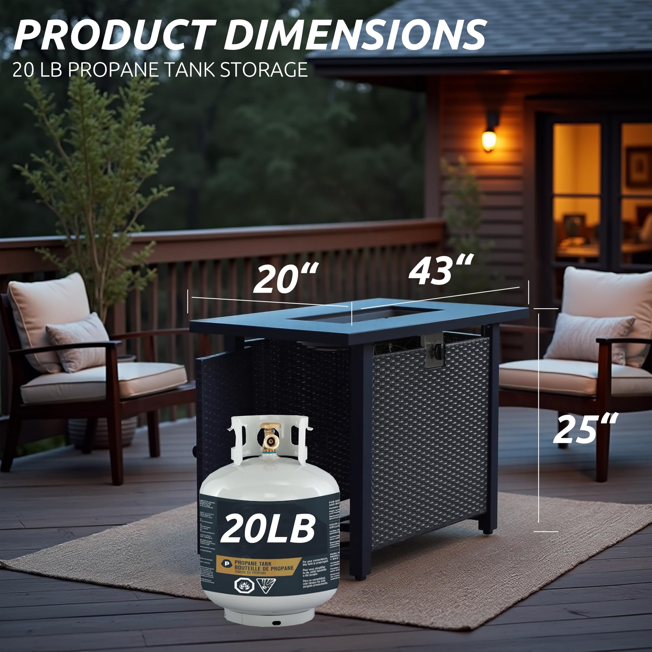 NIGOME Propane Fire Pit Table,Out Door Fire Pits & Fireplaces,Gas Fire Pit with Lid and Lava Rock.Square Black Fire Pit Table on Patio Deck & Garden Backyard. (Raven‌ Black, 43-inch)