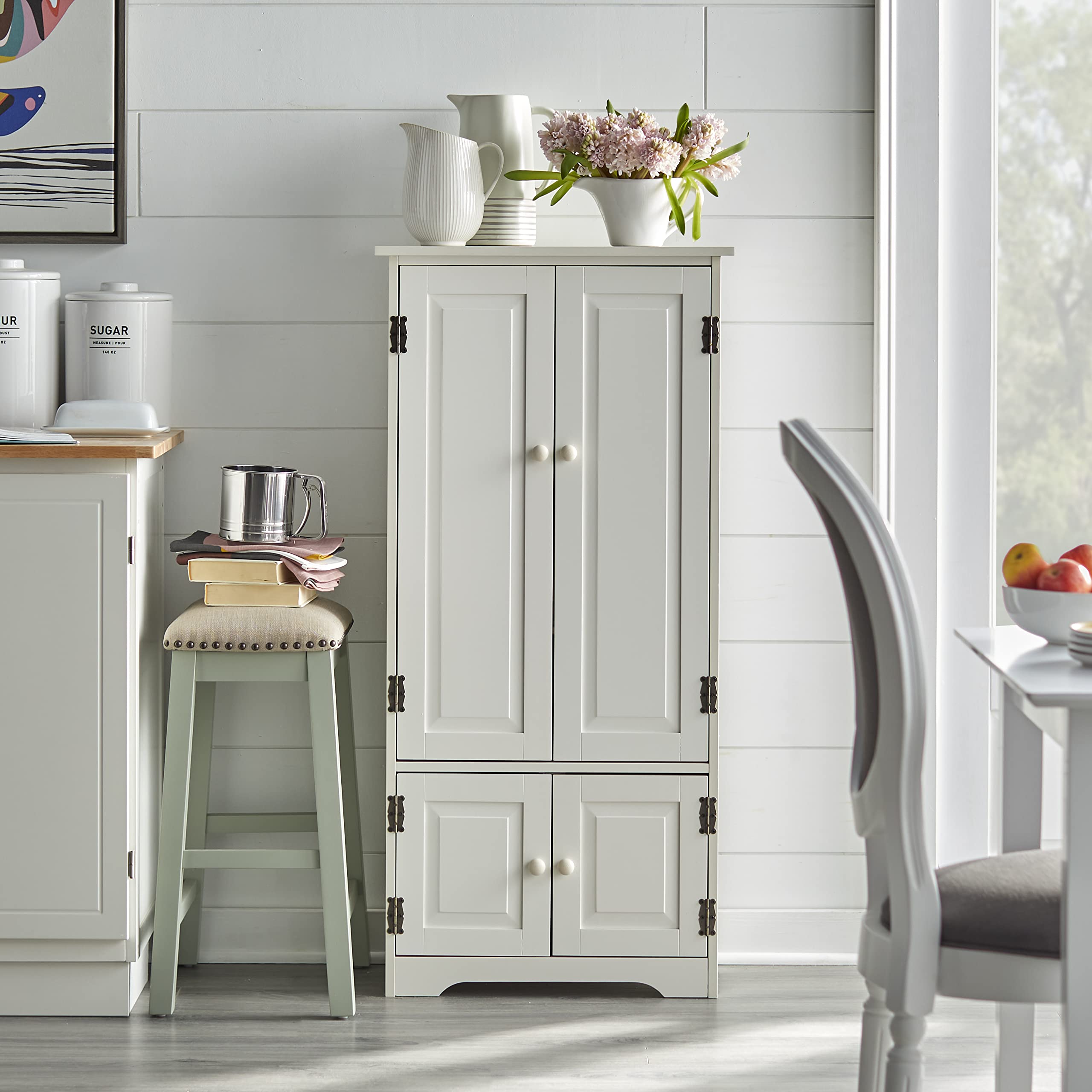 Systems Tall Storage Cabinet with 2 Adjustable Top Shelves and 1 Bottom Shelf, Declutter