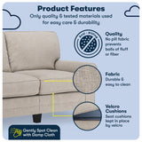 Serta Copenhagen 61" Rolled Arm Sofa, Easy Care Polyester, Soft Pillow Back, Pocket Coil Seat Cushions, Removable Covers, Loveseat or Couch for Small Spaces, Living Rooms or Bedrooms, Light Gray