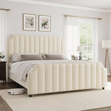 Queen Size Platform Bed Frame with 50.2" Headboard, Velvet Upholstered Bed Frame