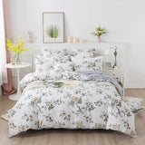 Shabby Floral Duvet Cover Set Pink Grid Cotton Farmhouse Bedding with Hidden