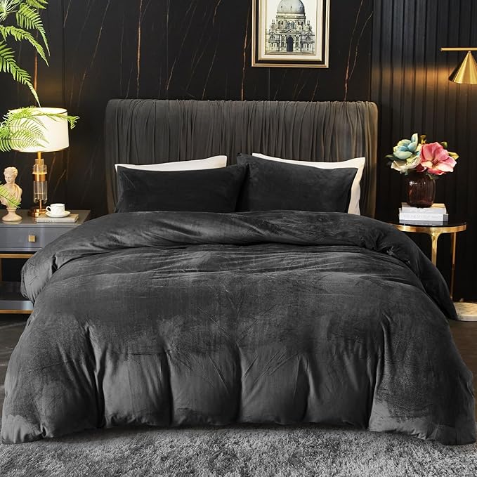 Velvet Duvet Cover Queen Set Sage Green Comforter Cover 3Pcs Ultra Soft Cover