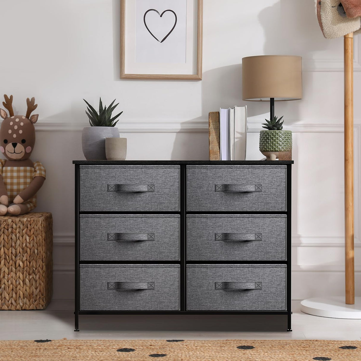 Dresser with 6 Drawers - Chest Organizer Unit with Steel Frame Wood Top