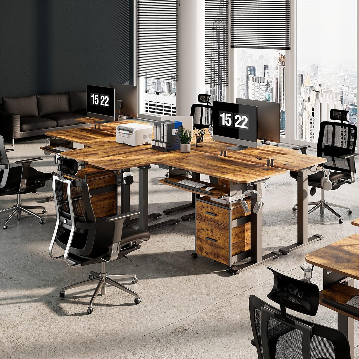 ERGONOMIC Standing Desk with Keyboard Tray, Computer Desk, 61" L Shaped Electric Adjustable Height