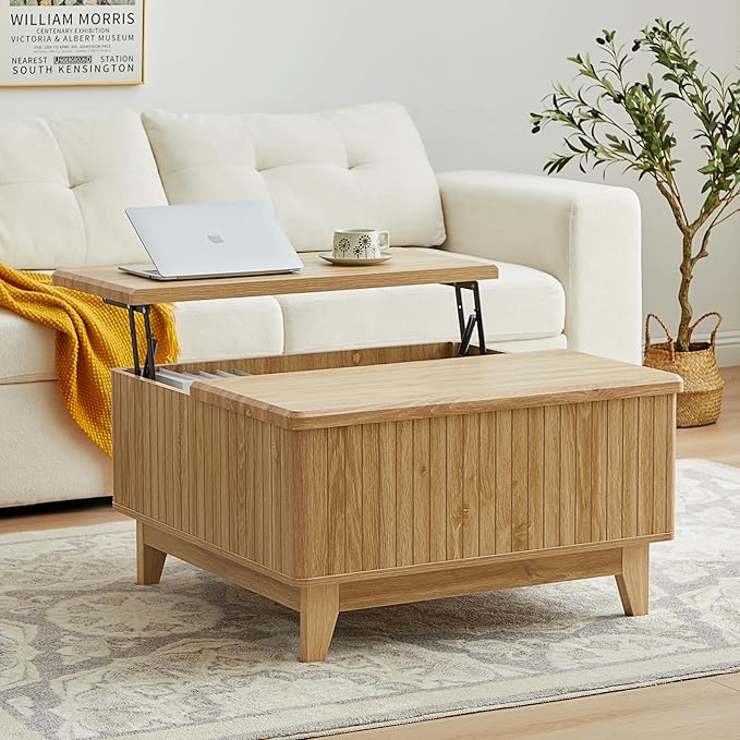 Lift Top Coffee Table, Square Coffee Table with Hidden Storage Compartment