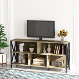 Horizontal Bookshelf,Industrial Modern 5 Cube Low Wide Cubby Bookcase