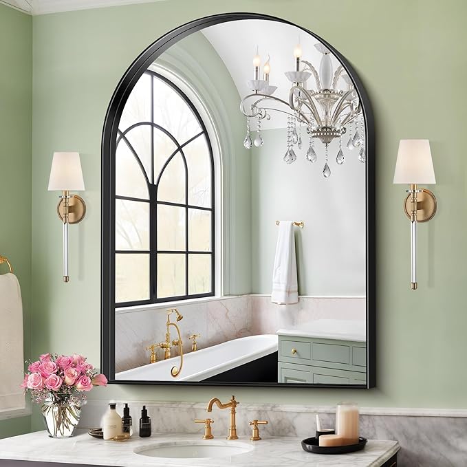 Arched Bathroom Mirror 30"x40", Black Arched Mirror with Deep Frame for Bathroom