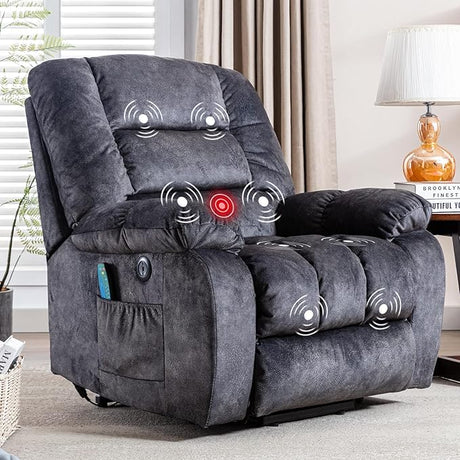 Big Power Lift Recliner Chair Wide Electric Massage Recliners for Elderly Fabric Living Room Overstuffed Reclining