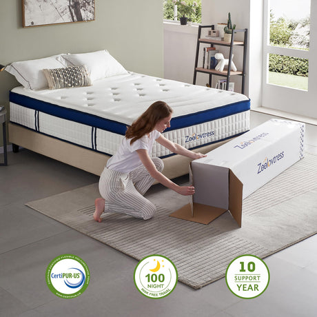 14 Inch Hybrid Queen Mattress, Gel Memory Foam, Tencel Cover, Individual Pocket Springs,