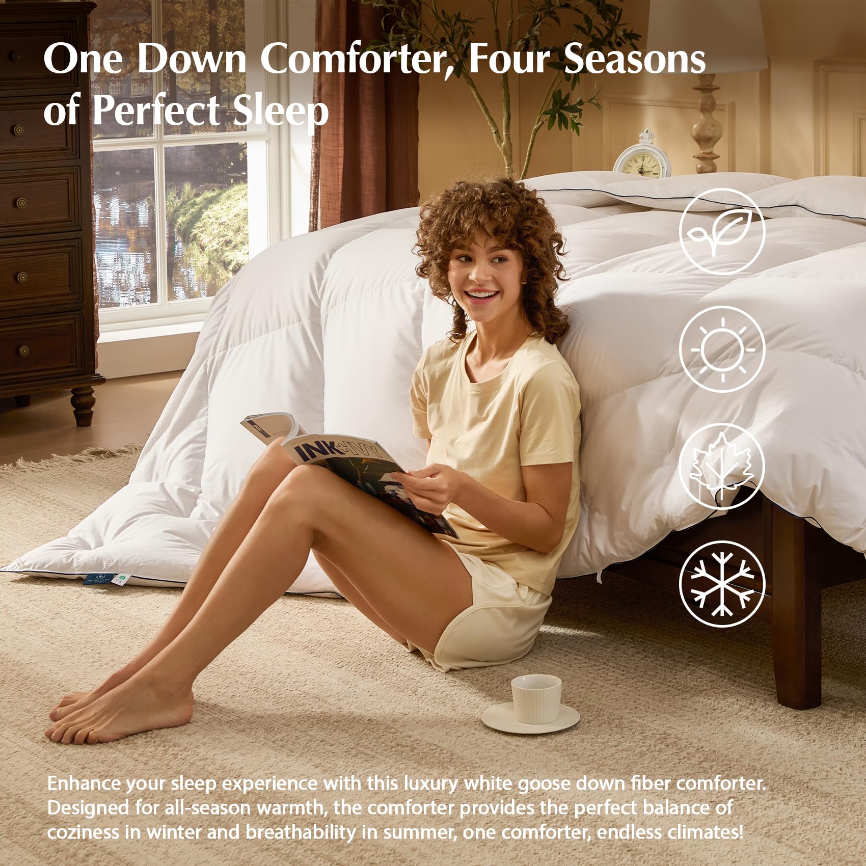 Pacific Coast Down Comforters Twin Size, 100% Cotton Duvet Insert, Extra Fluffy White Comforter, Ultra-Soft, Breathable, All Season Hotel Luxury Bedding Comforters, 8 Corner & Center Loops (68"x90")