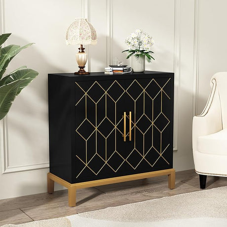 Accent Cabinet with 4 Doors, Modern Credenza Storage Cabinet