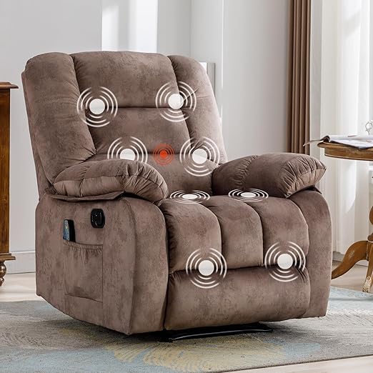 Overstuffed Massage Recliner Chairs with Heat and Vibration, Soft Fabric Single Manual