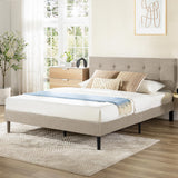 NOLA 12-inch Upholstered Square Tufted Bed, Beige-Queen Platform