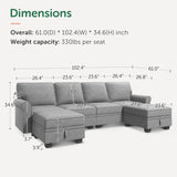 Convertible Sectional Sofa with Storage Seat 6 Seat Sofa with Reversible Chaise U Shaped