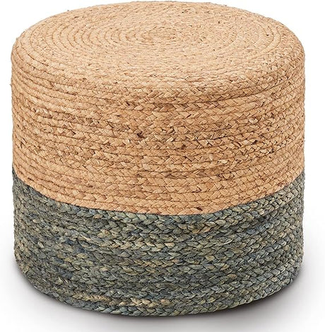 18'' Ottoman Pouf, Natural Braided Poof, Rustic Handweave Lounge Pouffe