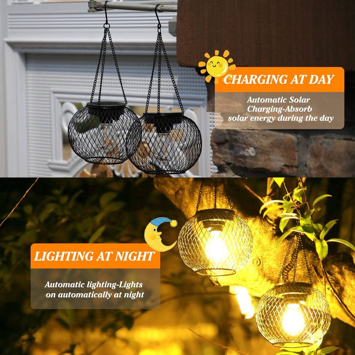 Solar Lantern Outdoor, Upgraded Hanging Lights Outdoor Garden Metal Lanterns Decorative