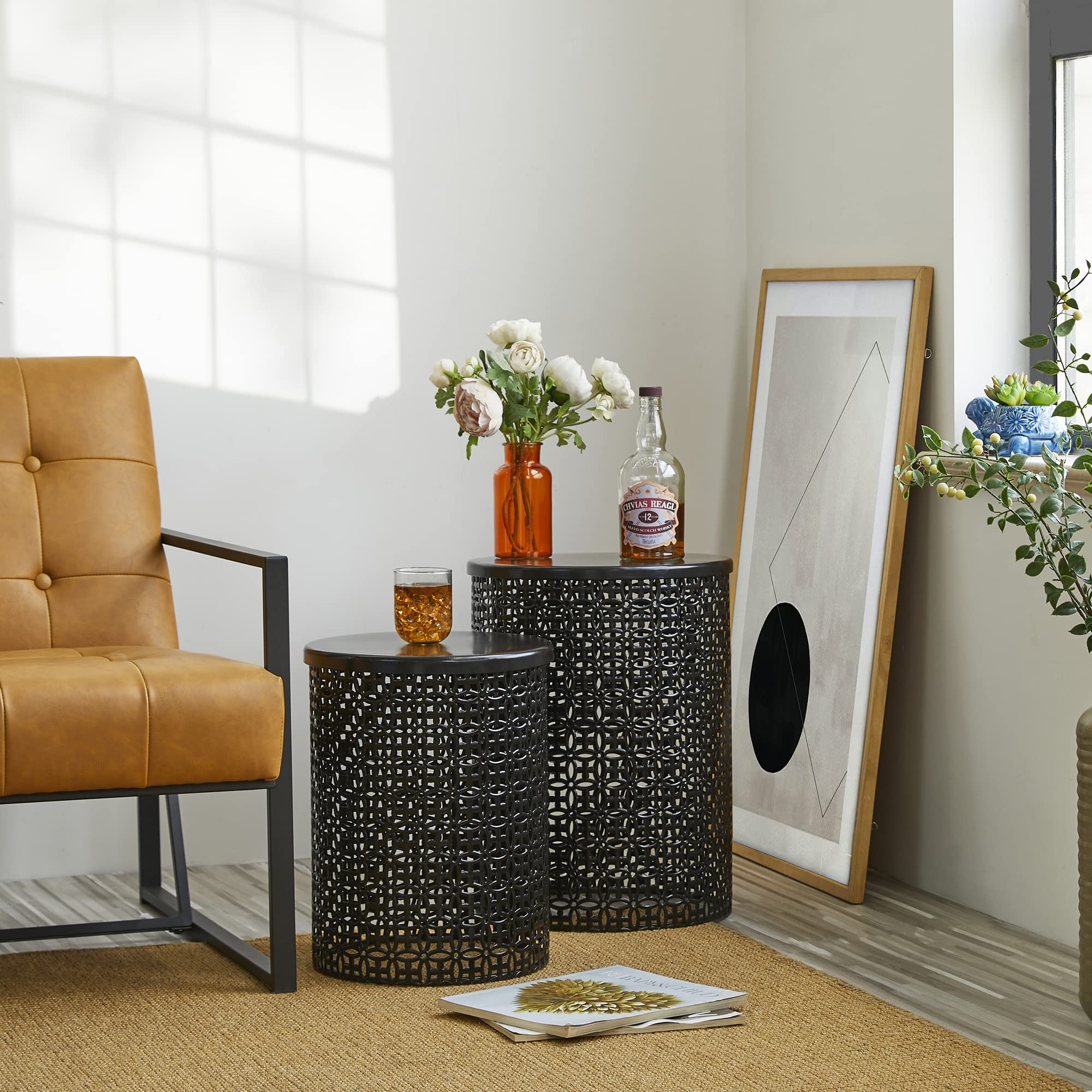 Decorative Garden Stool for Indoor Outdoor Heavy Duty Metal Frame Accent Table