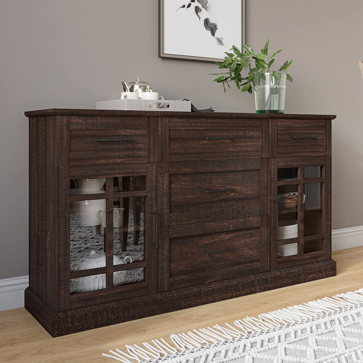 Sideboard Buffet Console Table, Versatile Media Cabinet with Drawers and Adjustable Shelves - 58 Inch - Astorga (Espresso)