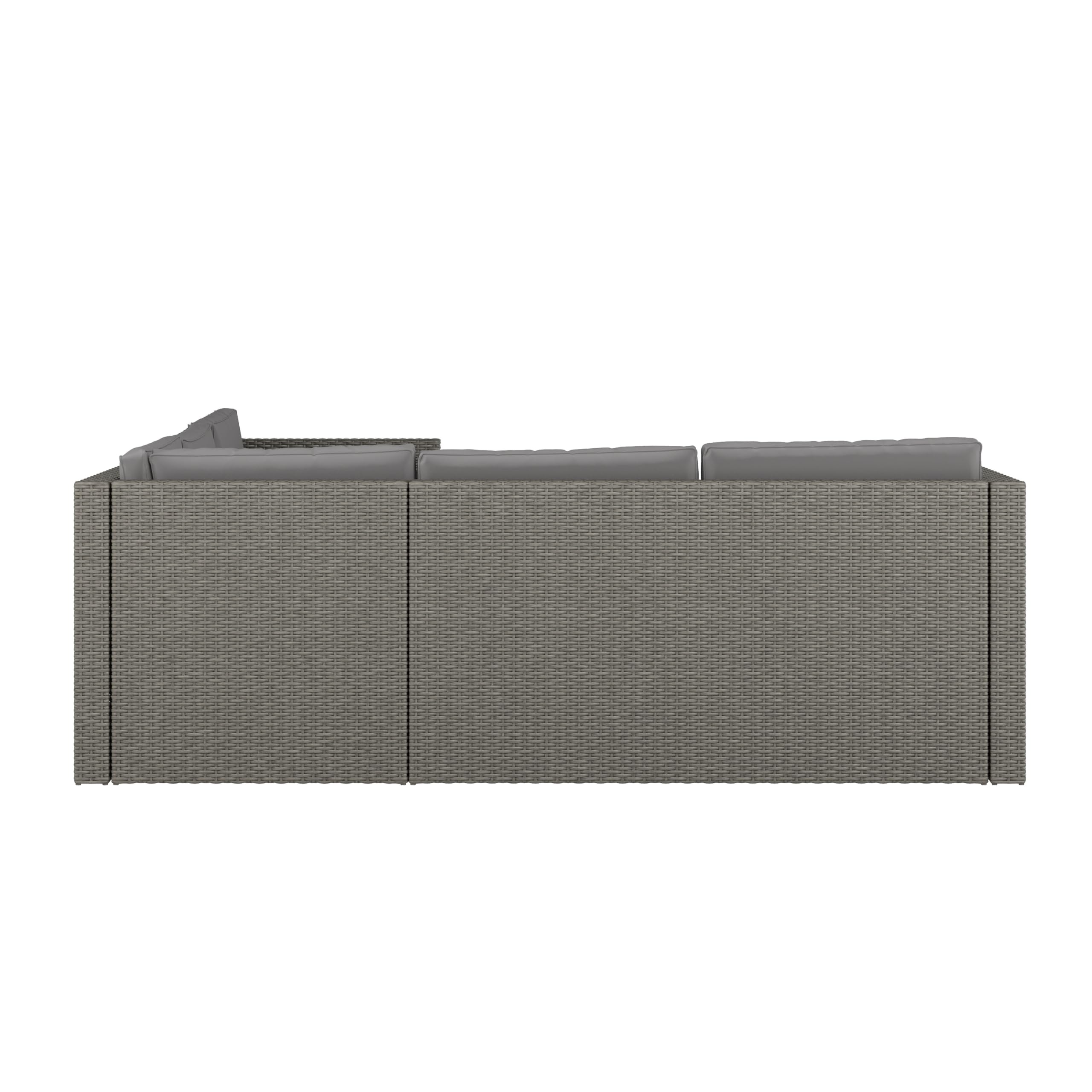 EMMA + OLIVER Beal Outdoor Sectional Couch with Table, All-Weather PE Rattan Frame, Side Lift Storage Coffee Table, Back and Seat Cushions, Gray/Gray