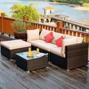 5-Piece Outdoor Patio Furniture Set, Glass Top Coffee Table and Lounge Sofa