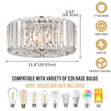 pasentel 11" Crystal Round Flush Mount Modern Close to Ceiling Light Fixture, Chrome Ceiling Lights 2-Light Hallway Light Fixtures, Crystal Ceiling Lamp for Kitchen Bathroom Entryway, XDD007-2-CH