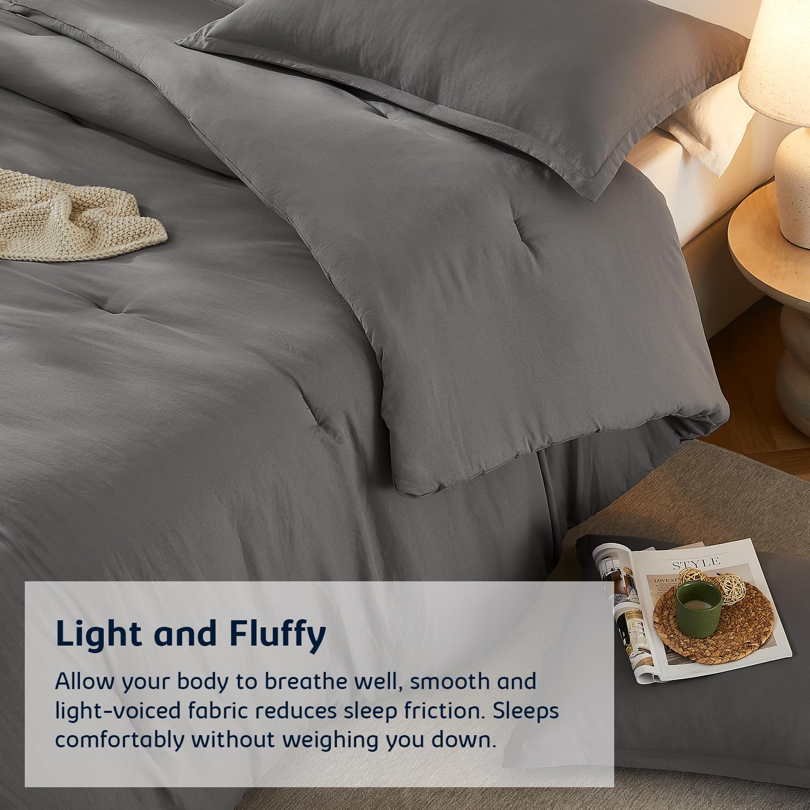 Queen Comforter Sets Grey,3PCS Soft Lightweight Breathable Bedding Comforter Sets for All Season,