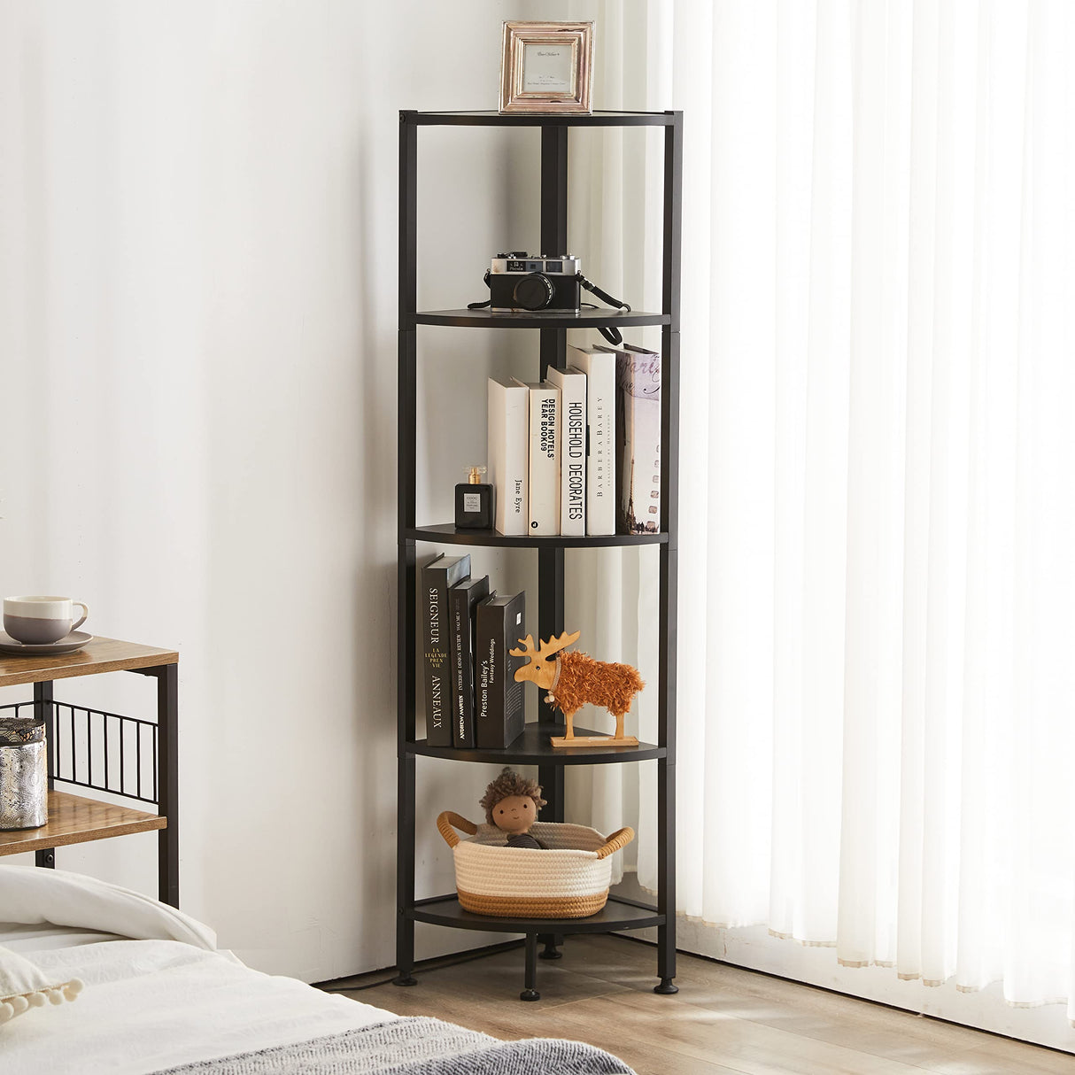 5 Tier Corner Shelf, Industrial Corner Bookshelf Small Bookcase Rustic