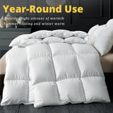 ELNIDO QUEEN Goose Feather Down Comforter Queen Size - All Season White Down Duvet Insert - Luxurious Fluffy Hotel Style Bedding Comforter - Ultra Soft 100% Cotton Cover - Queen (90x90 Inch)