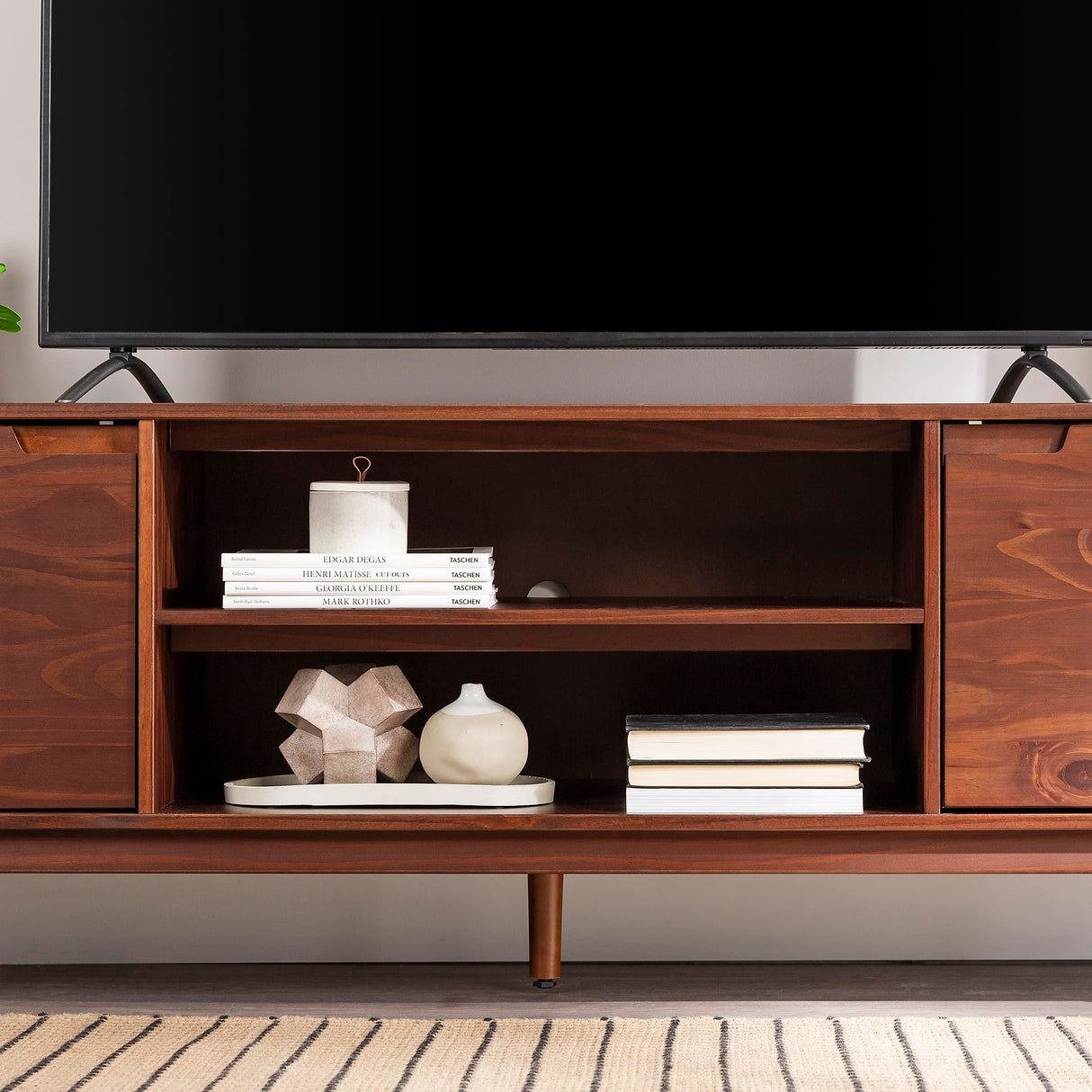 Walker Edison Emery Mid Century Modern Solid Wood TV Stand for TVs up to 80 Inches 70 Inch Walnut