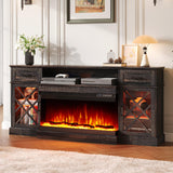 70" LED Fireplace TV Stand with Glass Doors - Black