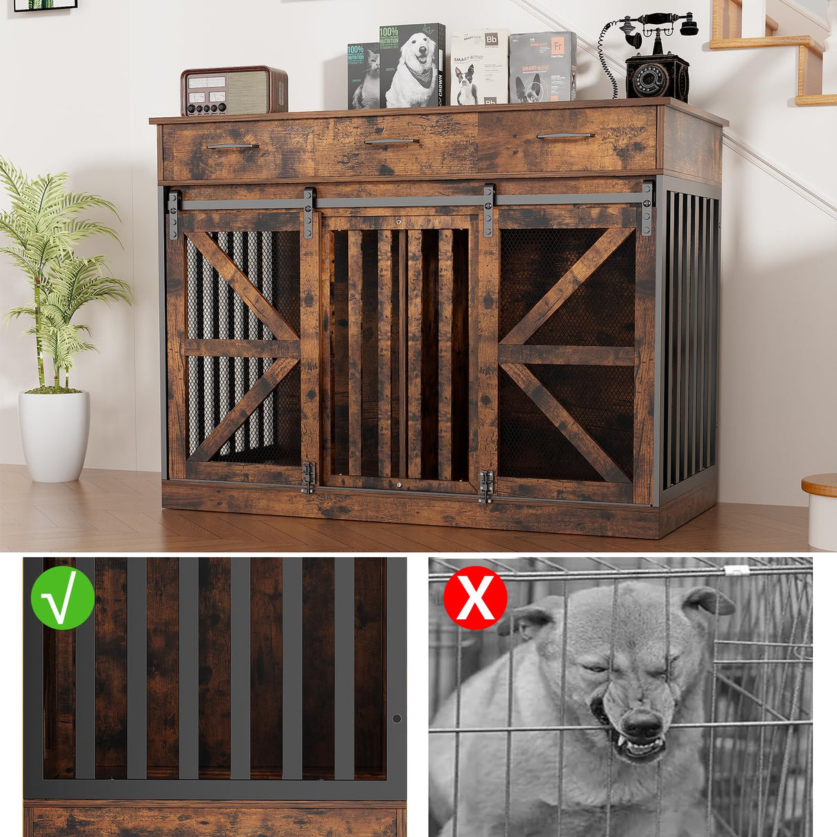 48 Inch Large Dog Crate Furniture with Storage Drawers