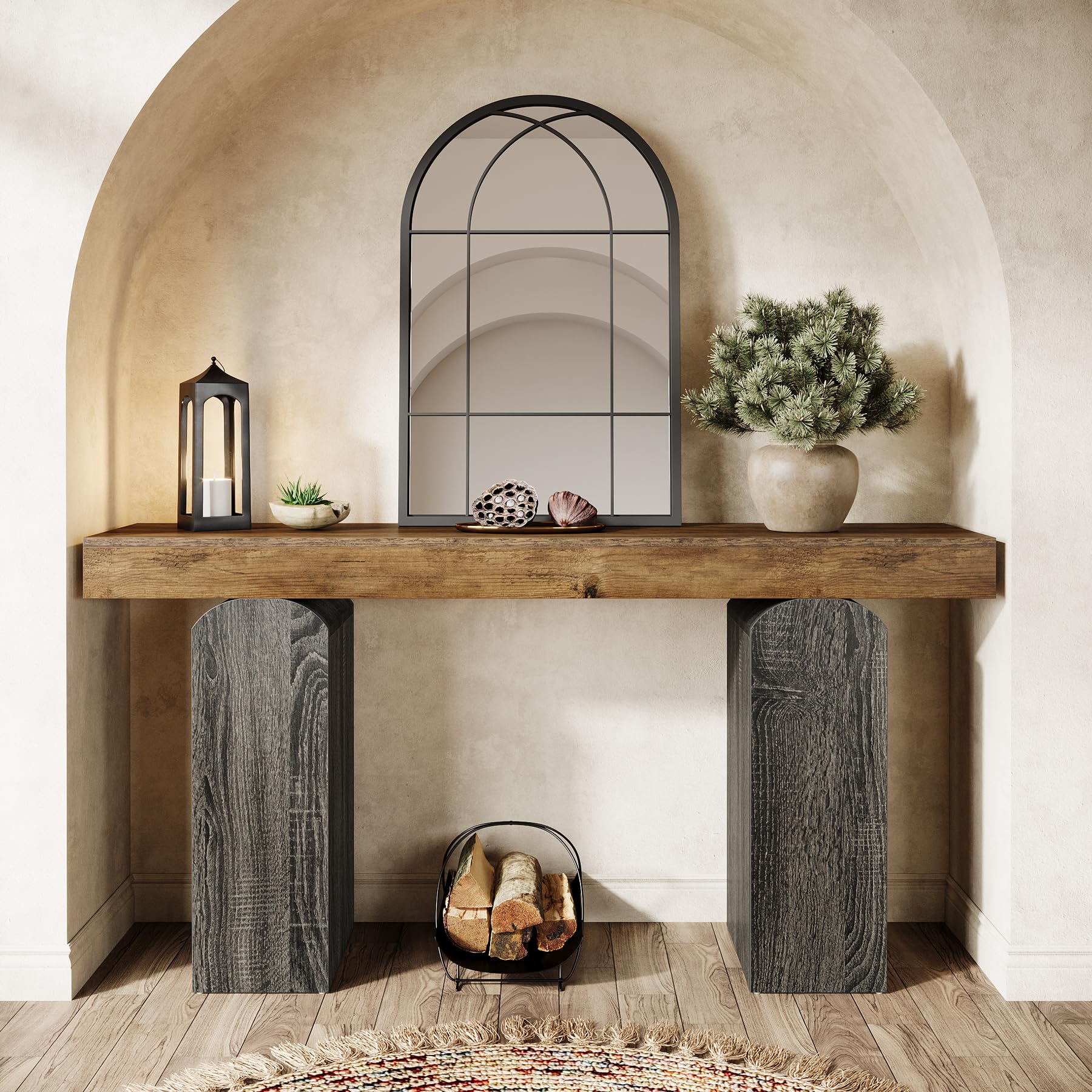 63" Farmhouse Console Table with Arched Pedestal Legs