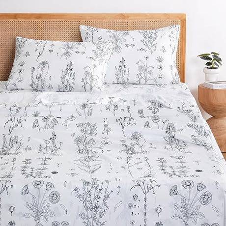 - Floral Bed Sheets, 4-Piece Sheet Set, Cute Botanical Shabby Chic Coquette Cottagecore Flower,