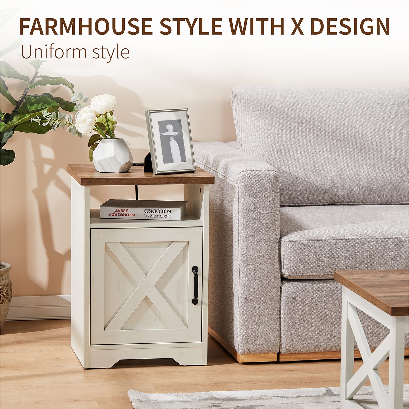 3-Piece Farmhouse Table Set includes Coffee Table& Two End Tables, Side Table